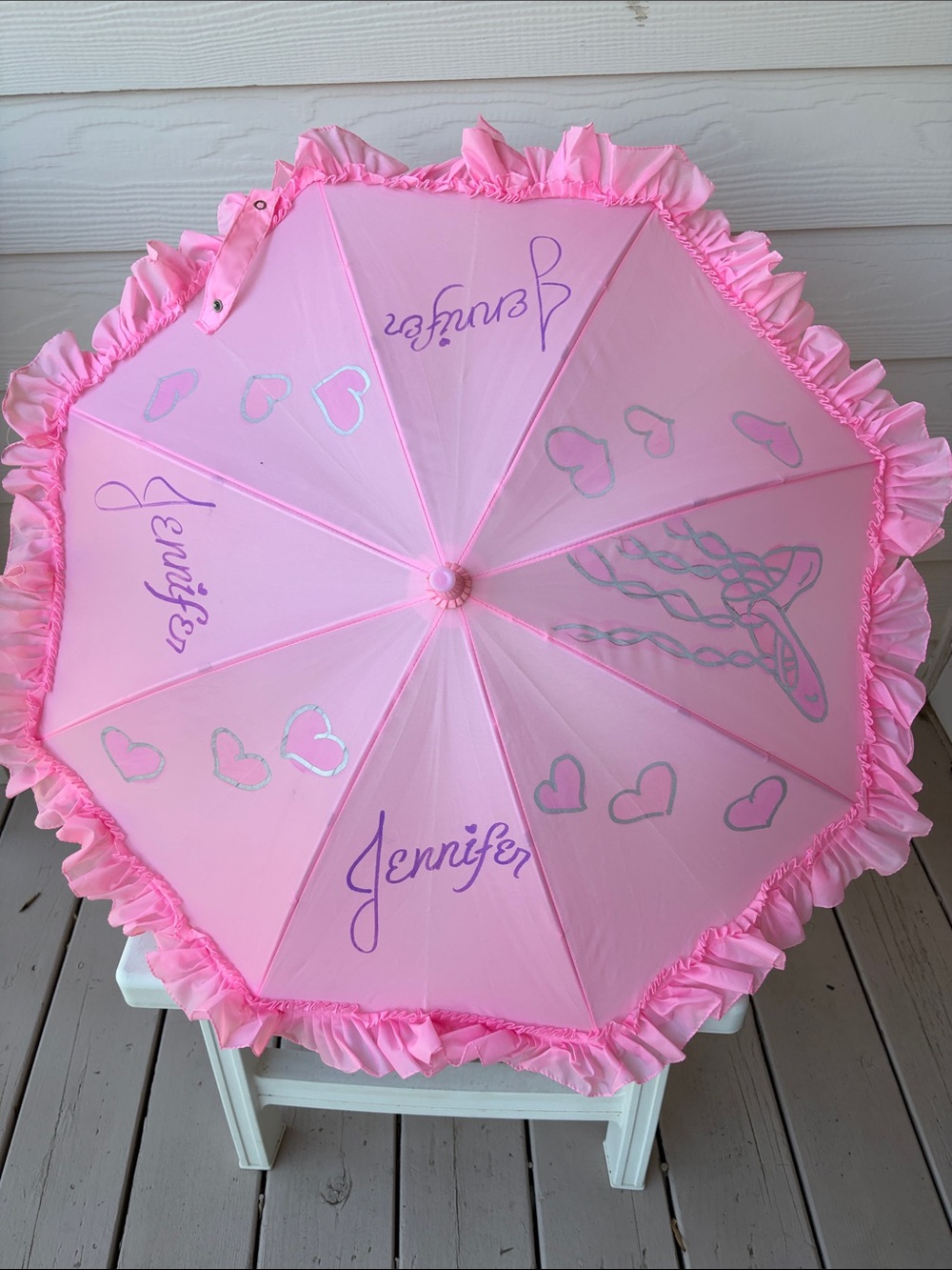 Personalized Pink Ruffled Umbrella - Jennifer
